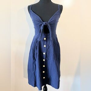 Navy Tie-Front Button-Down Sundress - Women, L